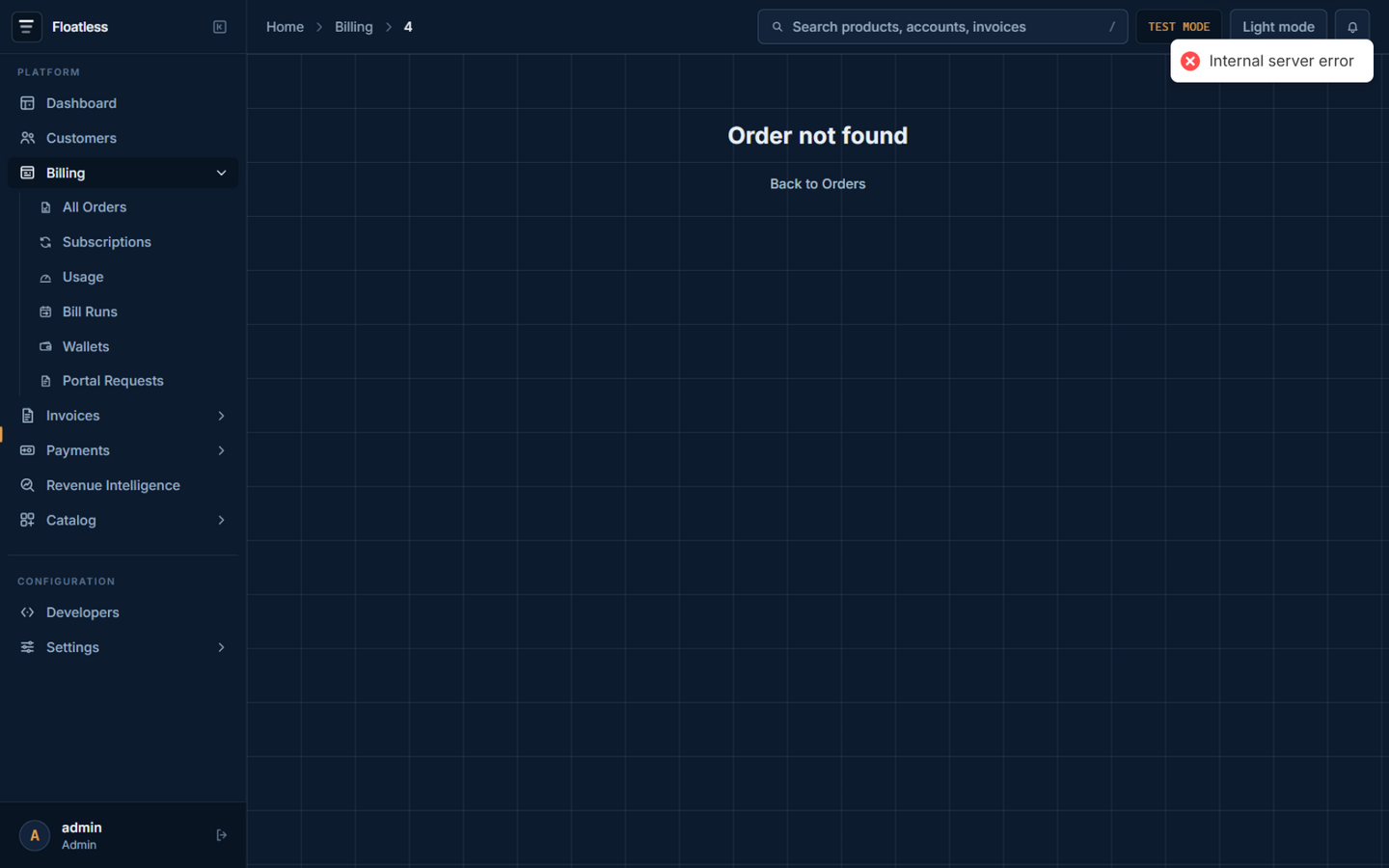 Order detail with line items and actions