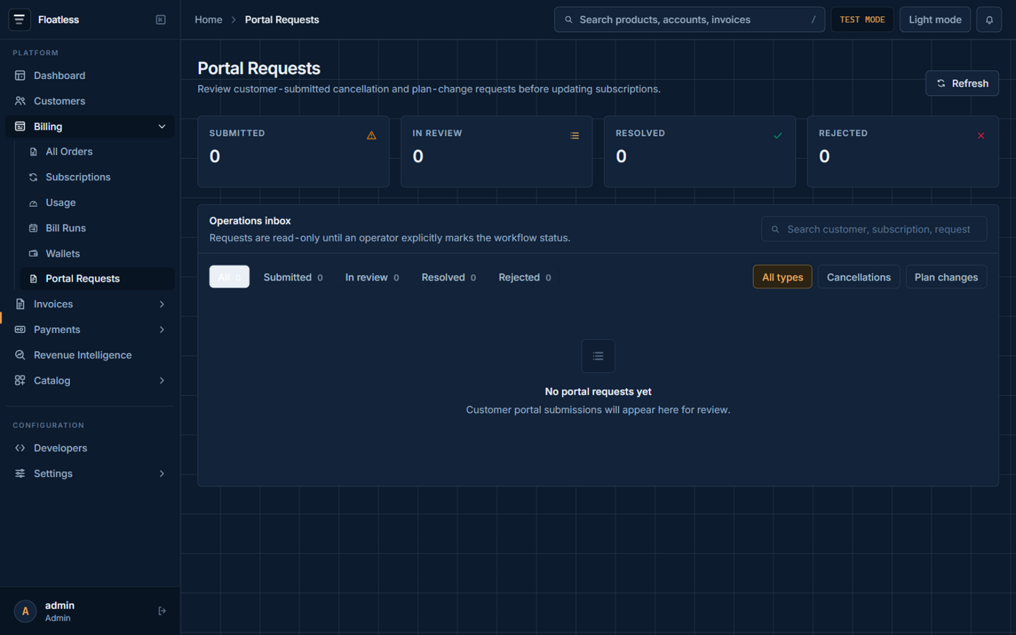 Portal requests inbox